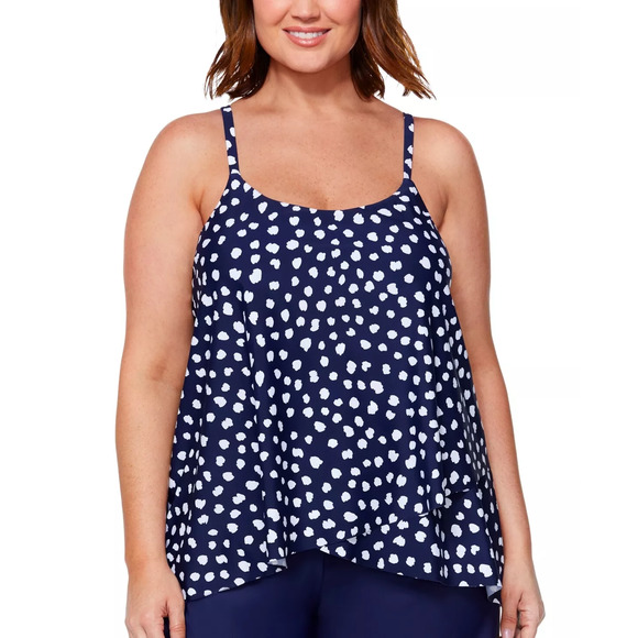 Island Escape Navy Blue Dot Cape Town Tankini Top Plus Size 22W Underwire New - Picture 1 of 9